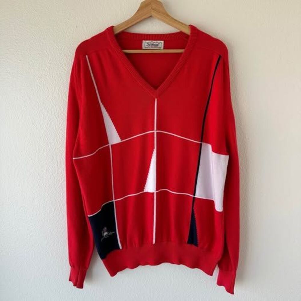 Vintage Titleist Golf Sweater Men’s L Made In Scotland 100% Cotton Red 80s 90s